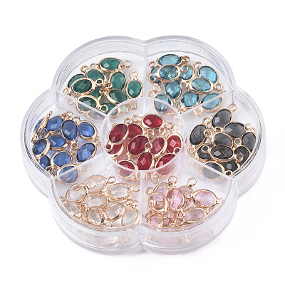 70Pcs 7 Colors K9 Glass Connector Charms GLAA-N038-24-1