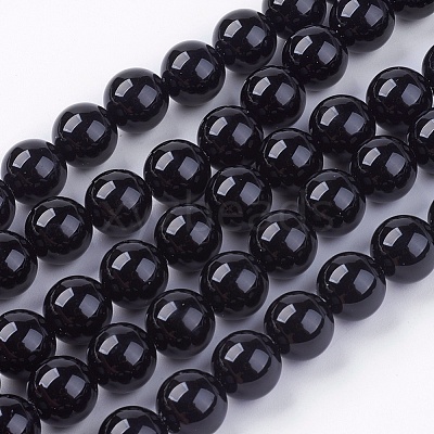 Natural Black Onyx Round Beads Strand G-L087-10mm-01-1