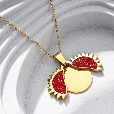 304 Stainless Steel Polymer Clay Rhinestones Sun Openable Pendant Necklaces for Women NJEW-Z065-10G-02-1