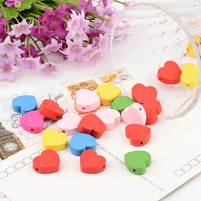 Mixed Color Heart Natural Wood Beads Nice for Children's Day Jewelry Making X-TB109Y-1
