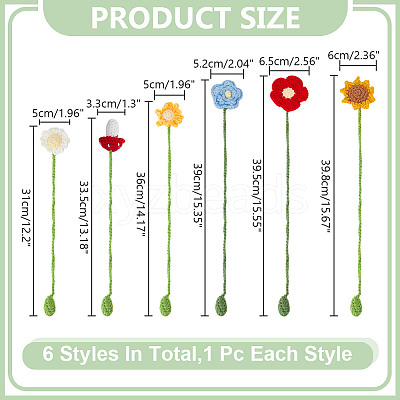 6Pcs 6 Styles Flower & Mushroom & Leaf Handmade Woven Woolen Yarn Bookmarks HJEW-HY0001-19-1