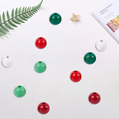 200Pcs 5 Colors Spray Painted Wood European Beads WOOD-PA0001-08-1