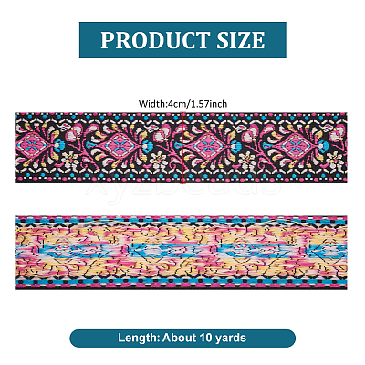 10 Yards Ethnic Style Polyester Jacquard Flower Ribbons SRIB-WH0011-195-1