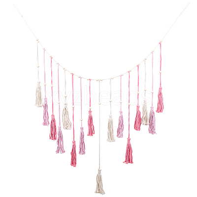 Bohemian Hand-woven Cotton Rope Tassel with Wood Beads Wall Hanging Ornaments FIND-WH20019-136A-02-1
