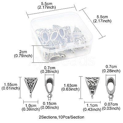 20Pcs 2 Style Tibetan Style Alloy Tube Bails TIBE-YW0001-29-1
