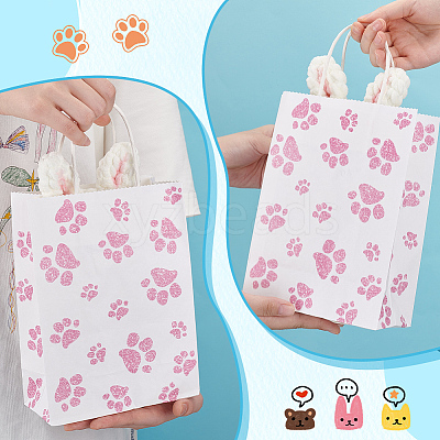 Rectangle with Paw Print Pattern Paper Storage Bags with Handle ABAG-WH0046-39C-1