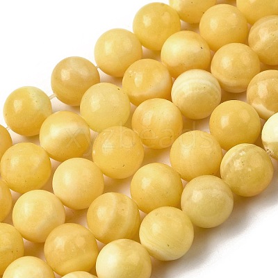 Natural Yellow Jade Beadd Strands G-A274-A01-14mm-1