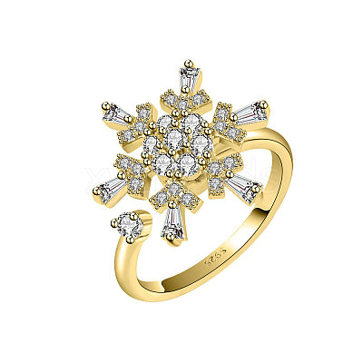 Snowflake 925 Sterling Silver Micro Pave Clear Cubic Zirconia Cuff Spinner Rings WG86A07-02-1