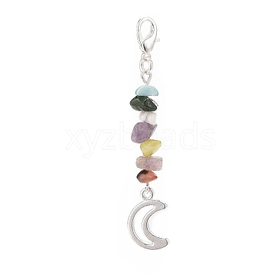 12Pcs 12 Styles Natural & Synthetic Mixed Stone Chips & Alloy Moon Pendant Decorations HJEW-CJ00026-1
