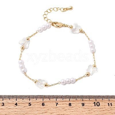 Brass & Glass Link Chain Bracelets for Women BJEW-F517-02G-01-1