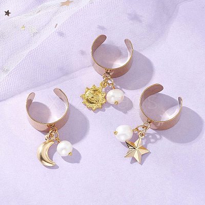 304 Stainless Steel and Alloy Pendants Cuff Rings for Women RJEW-JR00987-1
