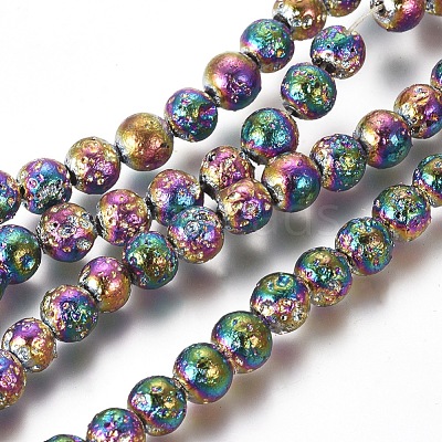 Electroplated Natural Lava Rock Beads Strands X-G-G826-06-4mm-1