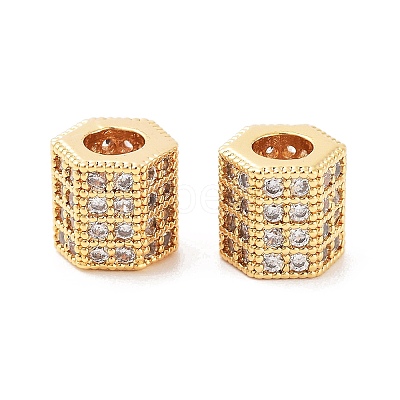 Column Brass Micro Pave Clear Cubic Zirconia Beads KK-S394-05D-1
