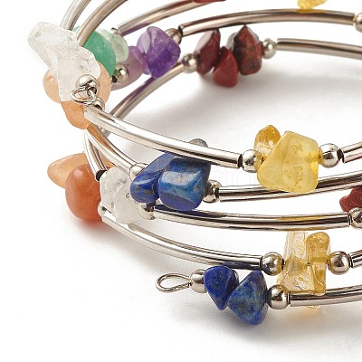 5-Loop Natural Mixed Stone Chip Beaded Wrap Bracelets for Women BJEW-JB01517-11-1