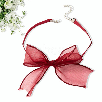 1Pc Gauze Bowknot Fabric Choker Necklaces for Women NJEW-CP0001-06A-1