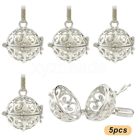 5Pcs Rack Plating Brass Cage Pendants KK-YW0003-51-1