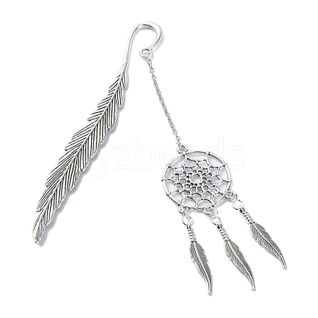 Tibetan Style Alloy Feather Bookmarks AJEW-TA00014-1