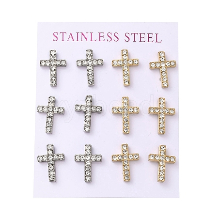 Ion Plating(IP) 304 Stainless Steel Cross Stud Earrings EJEW-C099-10PG-1