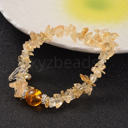 Chips Natural Citrine(Dyed & Heated) & Quartz Crystal(Dyed & Heated) Beaded Stretch Bracelets BJEW-JB02131-06-1