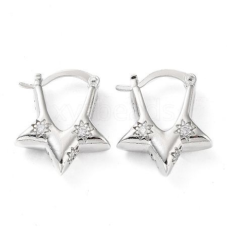 Clear Cubic Zirconia Star Hoop Earrings EJEW-Q024-01P-1