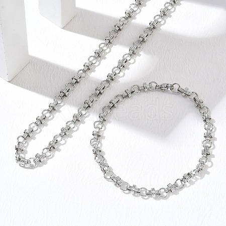 304 Stainless Steel Bar & Ring Link Chain Necklaces &  Bracelets Sets SJEW-D091-10P-1