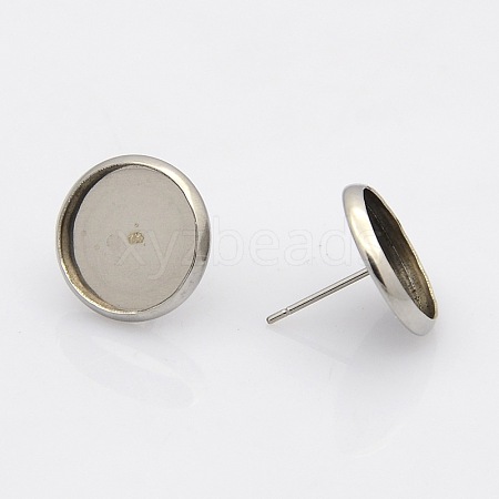 Tarnish Resistant 304 Stainless Steel Flat Round Stud Earring Settings STAS-N019-21-14mm-1