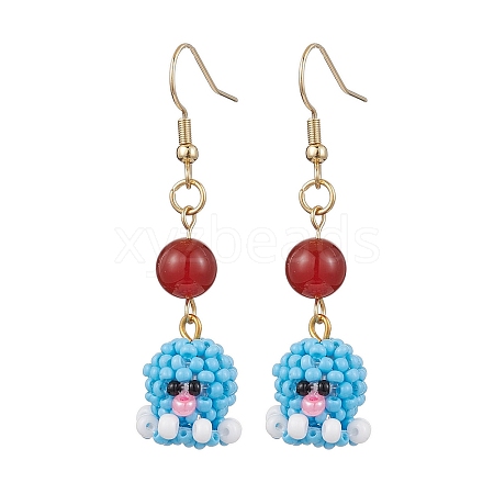 Handmade Glass Seed Beads Octopus Dangle Earrings EJEW-MZ00278-02-1