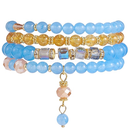 4Pcs 4 Style Natural Malaysia Jade & Synthetic Citrine Stretch Bracelets Set with Glass Beaded BJEW-SW00105-03-1