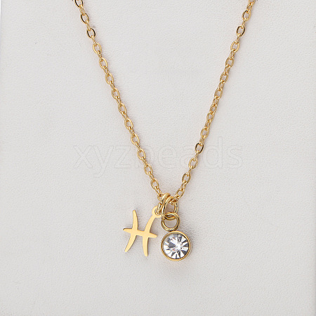 304 Stainless Steel Crystal Rhinestone Birth Stone Constellation Pendant Necklaces FS-WG76580-04-1