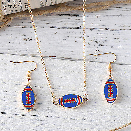 Rugby Zinc Alloy Enamel Pendant Necklaces & Dangle Earrings Sets FS-WGFCE0C-04-1