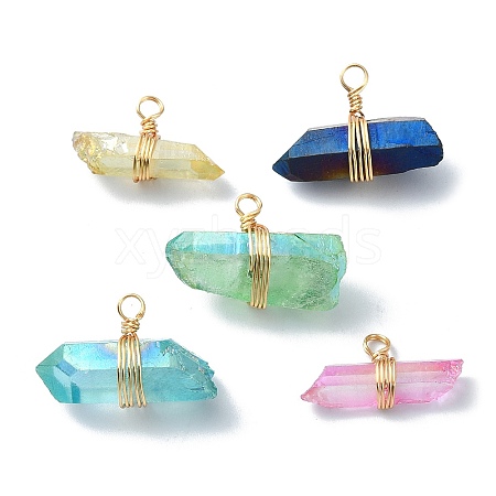 Real 18K Gold Plated Copper Wire Wrapped Dyed Natural Quartz Crystal Pendants PALLOY-TA00101-1