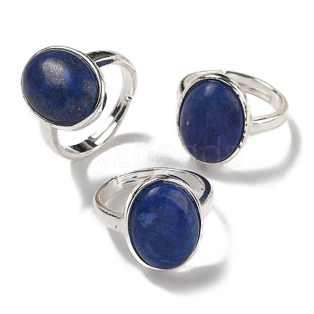 Natural Lapis Lazuli Oval Adjustable Rings RJEW-K371-07S-15-1