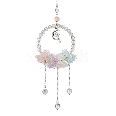 Natural Quartz Crystal Round Beaded Hanging Suncatchers HJEW-TA00290-1