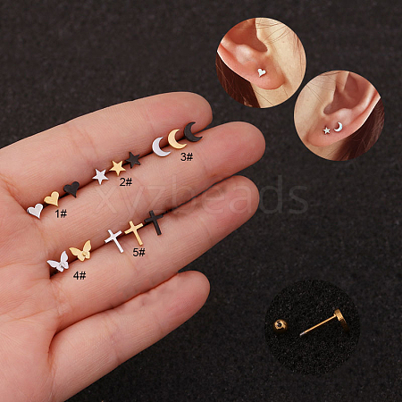 316L Surgical Stainless Steel Moon Cartilage Earrings WG4488A-15-1