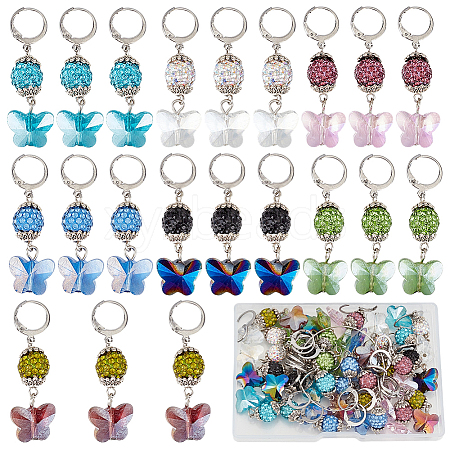 28Pcs 7 Styles Butterfly Glass Pendant Locking Stitch Markers HJEW-SC00092-1