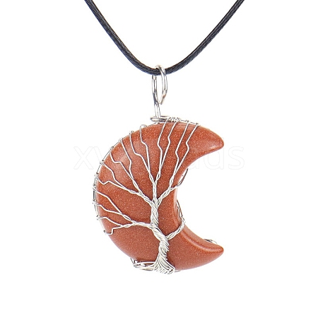 Synthetic Goldstone Crescent Moon Pendant Necklaces PW-WG70010-01-1