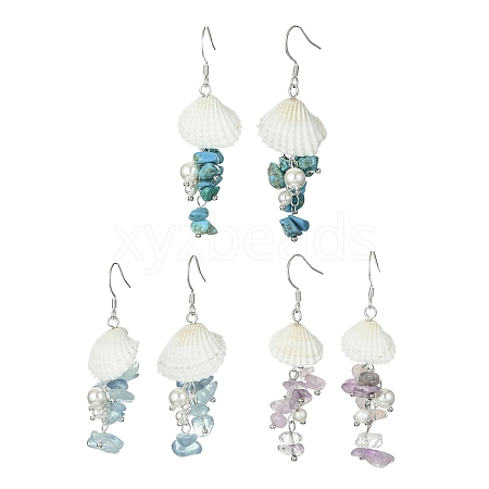 3Pair 3 Style Natural & Synthetic Mixed Gemstone & Shell Dangle Earrings EJEW-TA00280-1