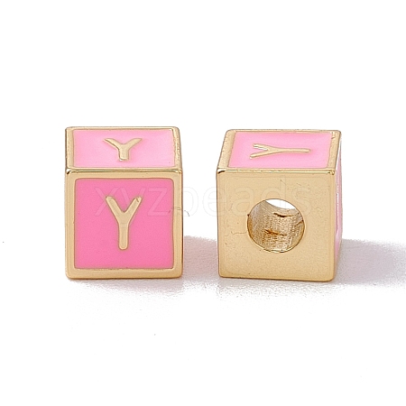 Rack Plating Brass Enamel Beads KK-B060-04G-05Y-1