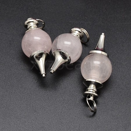 Platinum Tone Zinc Alloy Natural Rose Quartz Pendants G-F228-47I-FF-1