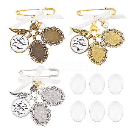 DIY Oval Blank Dome Wedding Bouquet Photo Charms Alloy Brooche Making Kit JEWB-AB00030-1