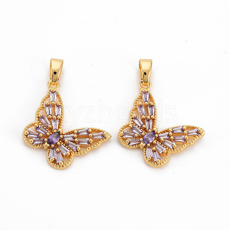 Brass Lilac Cubic Zirconia Pendants KK-N233-116G-NF-1