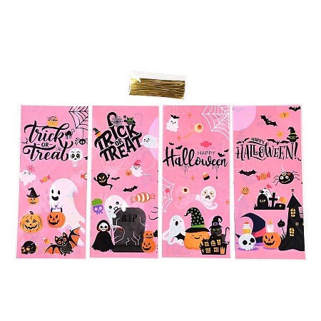 50Pcs Halloween Theme Rectangle Plastic Cookies Bags ABAG-H113-03B-1