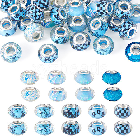 30Pcs Printed Transparent Resin European Beads RESI-TADJ0001-03F-1