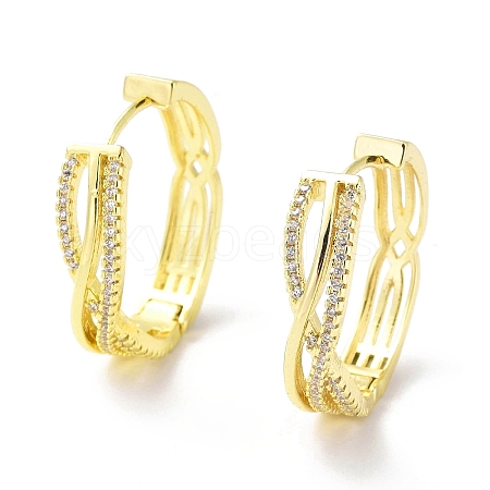 Clear Cubic Zirconia Criss Cross Hoop Earrings EJEW-G333-12G-1