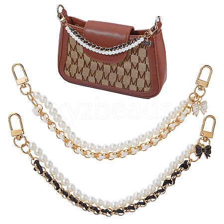 2Pcs ABS Plastic Imitation Pearl Bag Handles HJEW-HS00093-1