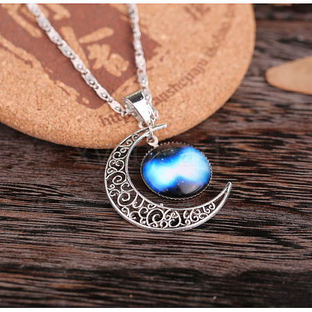 Alloy Glass Moon Syb Pendant Lumachina Chain Necklaces for Women WGDF061-03-1