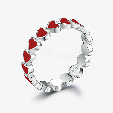 Anti-Tarnish Platinum Rhodium Plated 925 Sterling Silver Heart Finger Rings FL0127-3-1