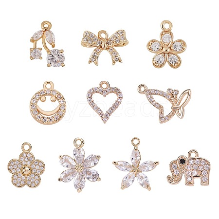 10Pcs 10 Style Rack Plating Brass Cubic Zirconia Charms ZIRC-SZ0002-25-1