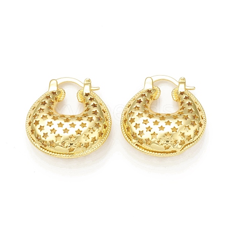 Rack Plating Brass Teardrop with Star Thick Hoop Earrings for Women EJEW-G340-02G-1
