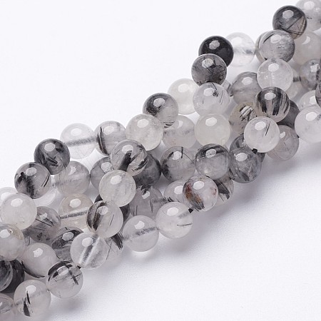 Natural Black Rutilated Quartz Beads Strands X-G-D295-6mm-1